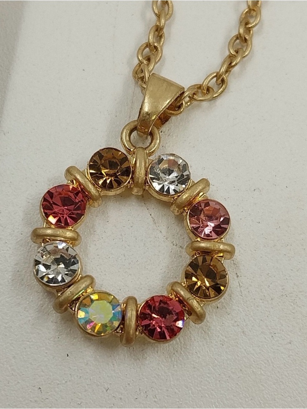 Multi Color Circle Crystal Stone Pendant Necklace Gold Tone Chain, great Bundle!